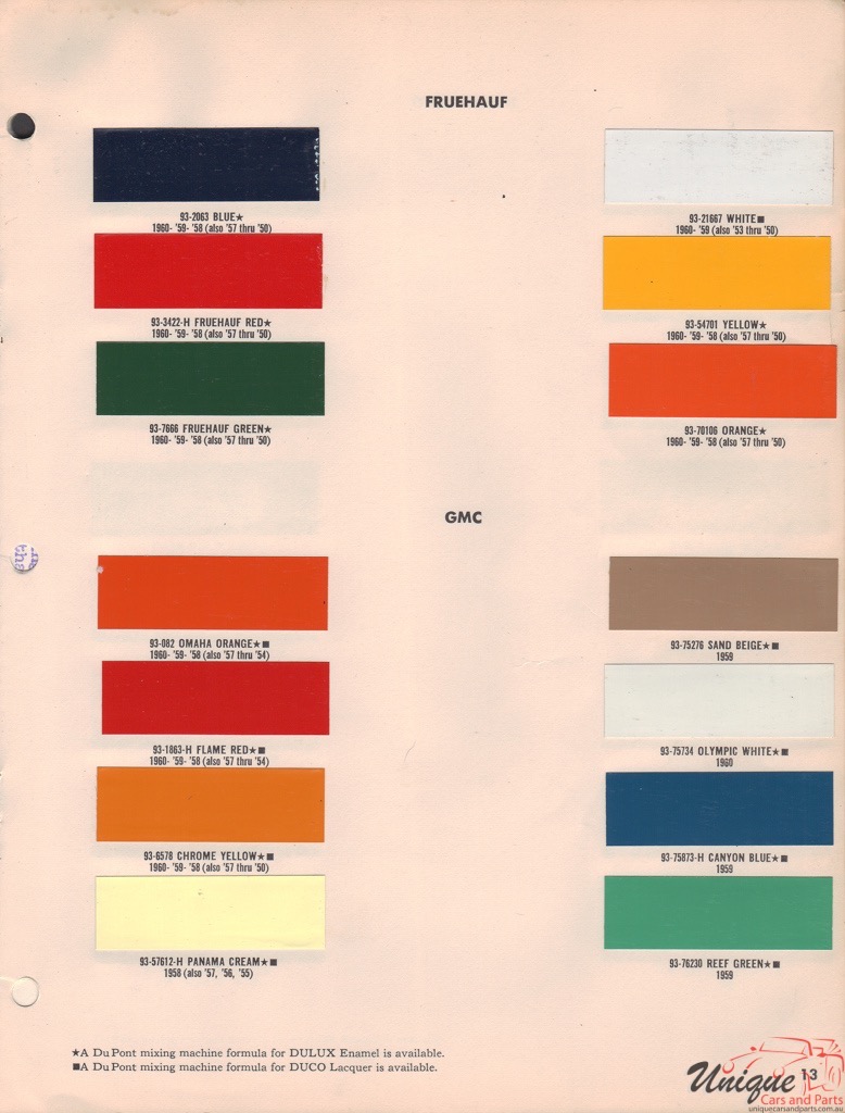 1956 GMC Paint Charts DuPont 1